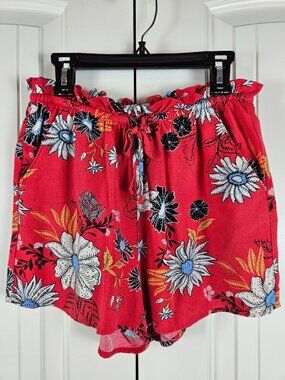 ⭐️ XS High Waisted Shorts SO by Kohls Orange Floral Smocked Elastic Waist Shorts